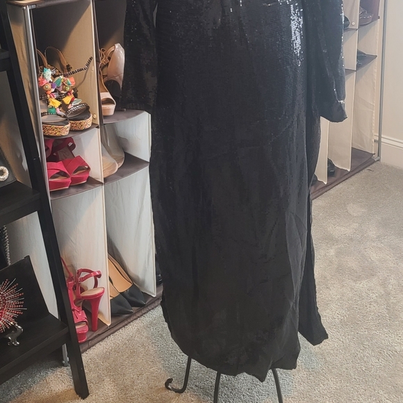 New Exquisite Blk Sequin Ankle Length Jacket with Belt - Picture 5 of 5